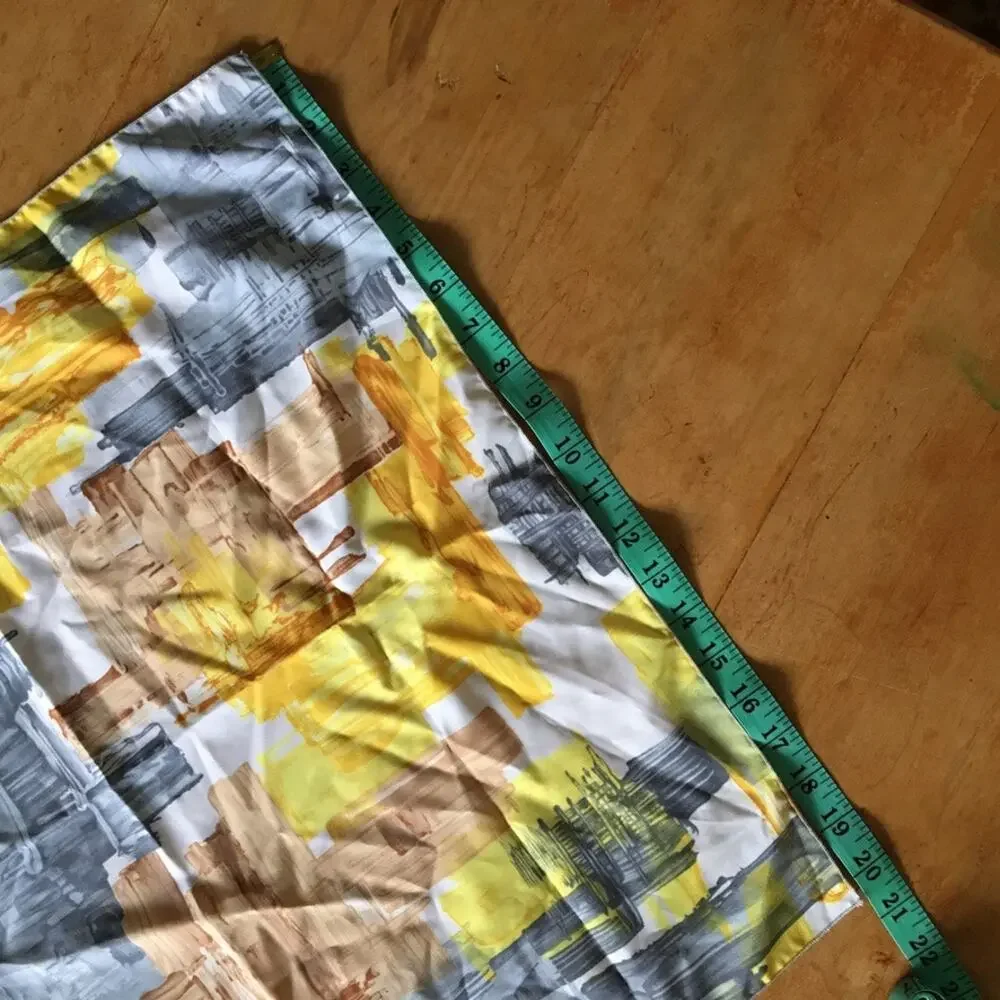 Vintage Mademoiselle brand chic yellow and gray abstract motif scarf